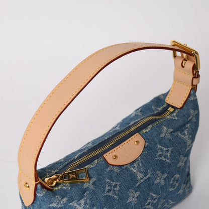 Louis Vuitton Pochette Hills Handbag Monogram Denim Indigo Blue Gold — view 6