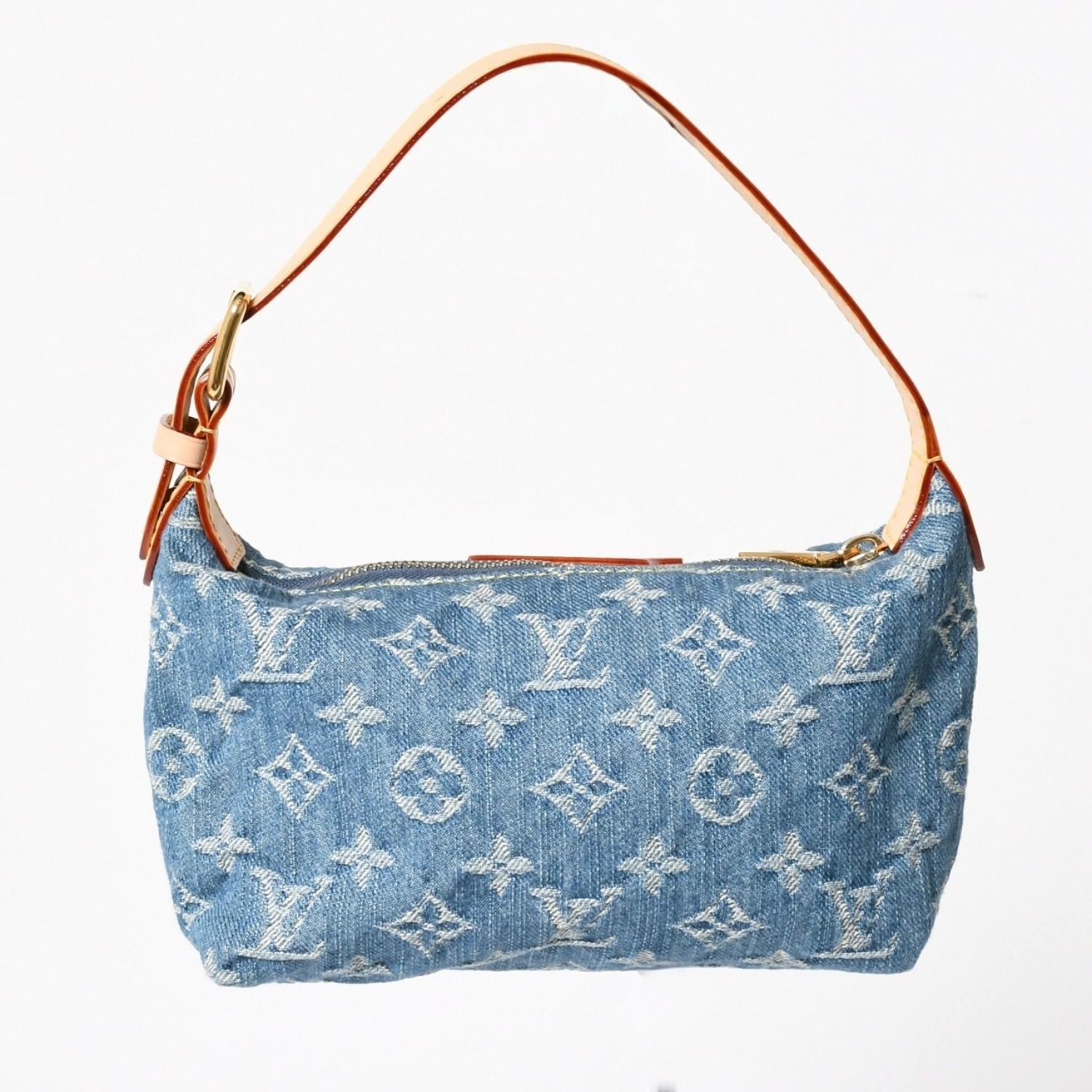 Louis Vuitton Pochette Hills Handbag Monogram Denim Indigo Blue Gold — view 2