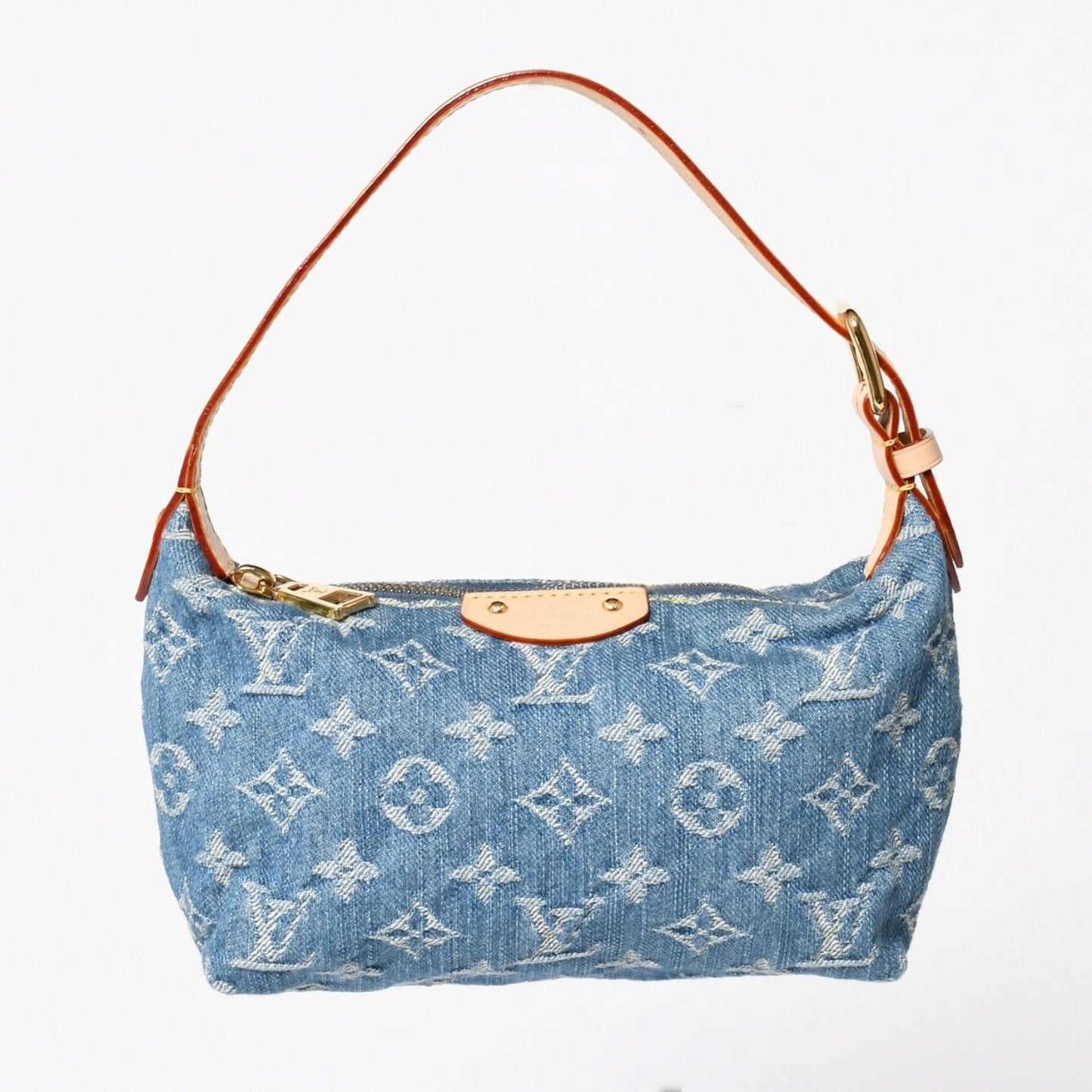 Louis Vuitton Pochette Hills Handbag Monogram Denim Indigo Blue Gold
