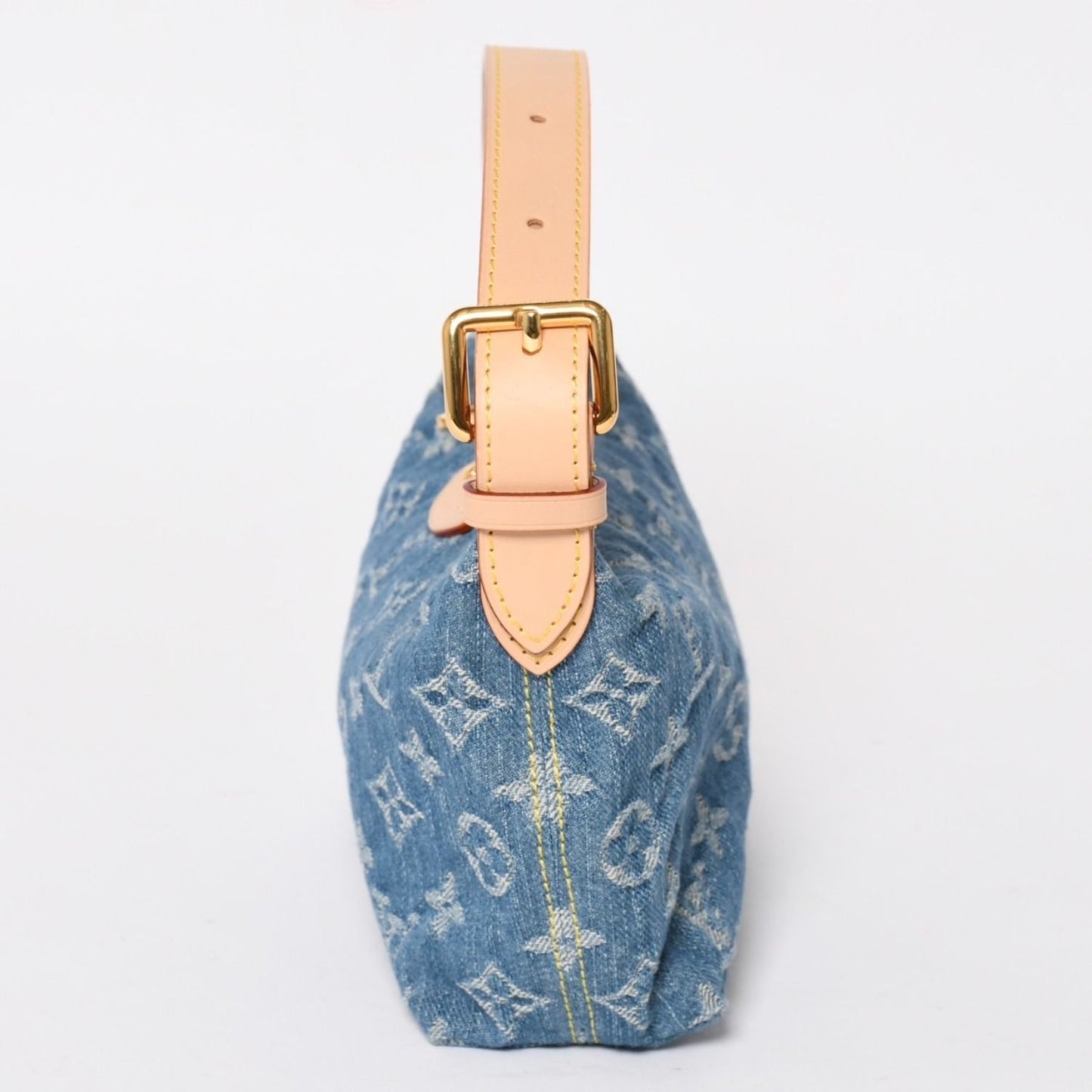 Louis Vuitton Pochette Hills Handbag Monogram Denim Indigo Blue Gold — view 4