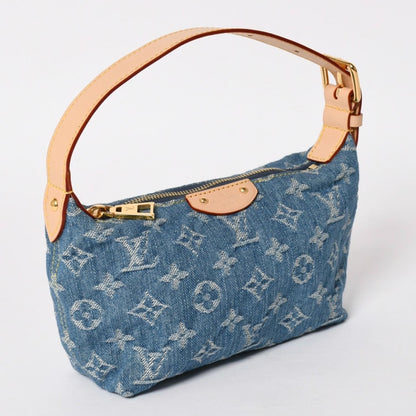 Louis Vuitton Pochette Hills Handbag Monogram Denim Indigo Blue Gold — view 3