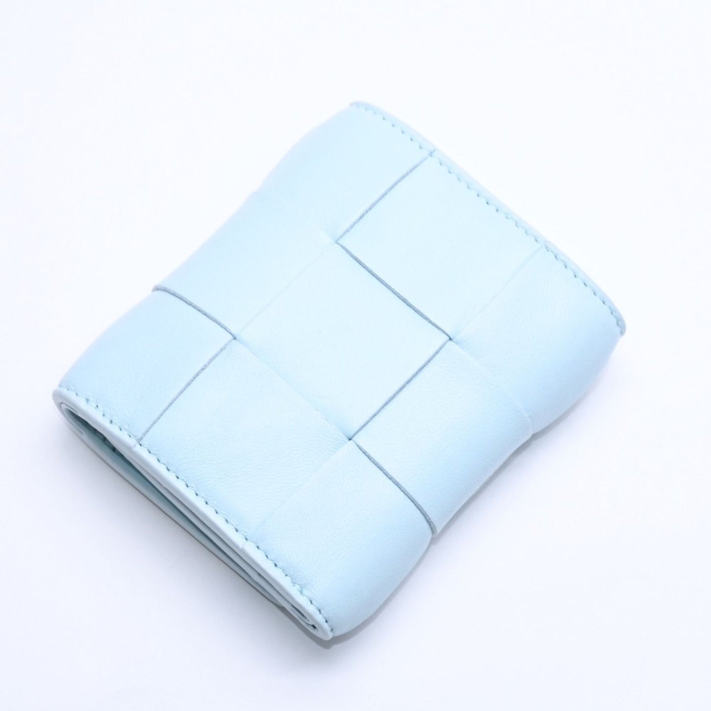 Bottega Veneta Trifold Wallet Maxi Intrecciato Cassette Compact Light Blue — view 4