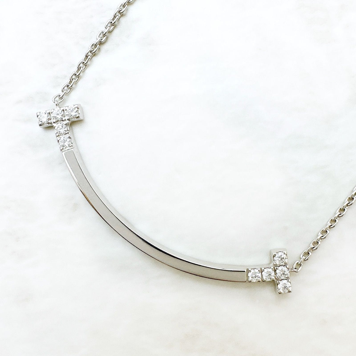 Tiffany & Co T Smile Diamond White Gold Necklace — view 2