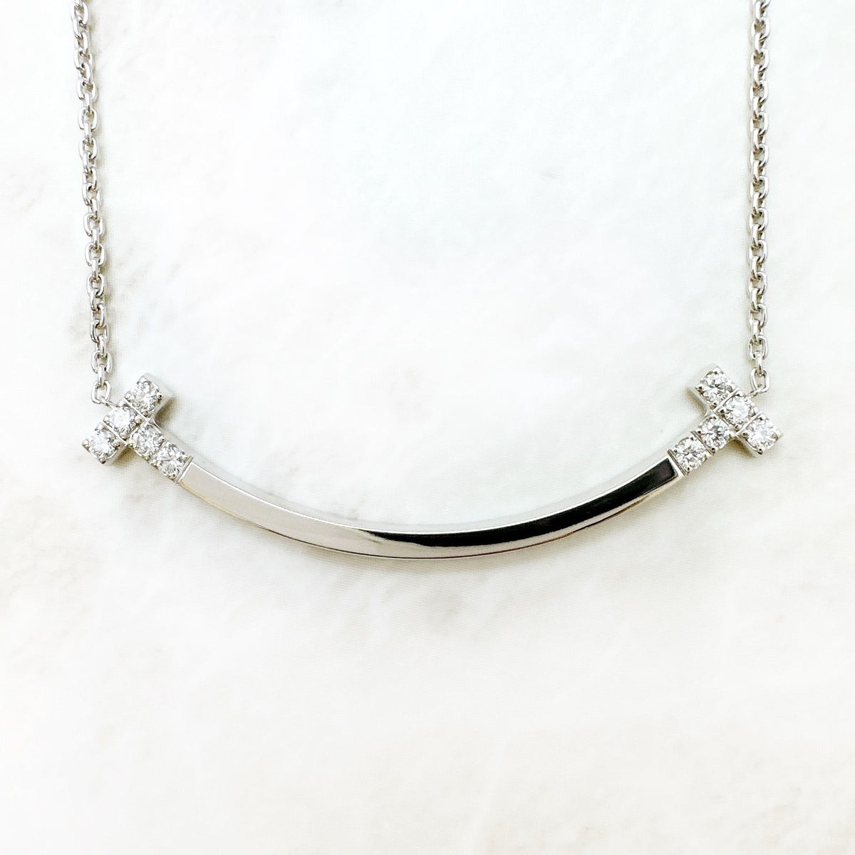 Tiffany & Co T Smile Diamond White Gold Necklace — view 4
