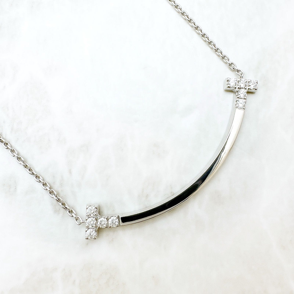 Tiffany & Co T Smile Diamond White Gold Necklace — view 3