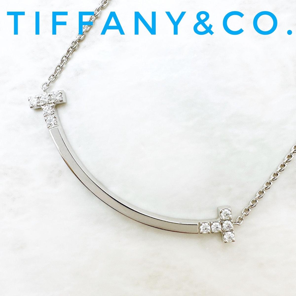 Tiffany & Co T Smile Diamond White Gold Necklace