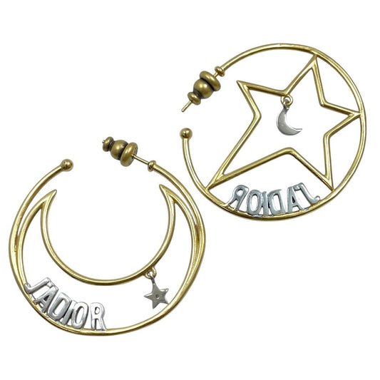 Dior J'adior Hoop Earrings Moon & Star Vintage Wash Metal Gold Silver Gorgeous