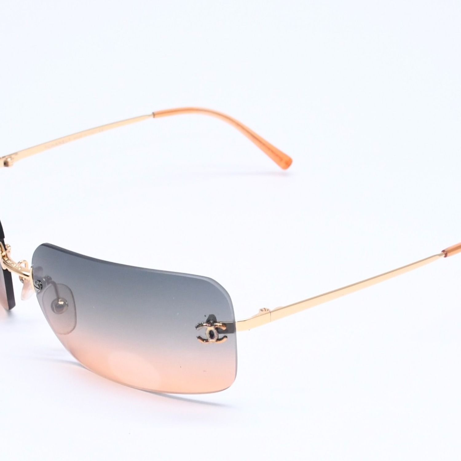 Chanel Rimless Sunglasses Gradation Orange Blue Gold Frame Eyewear — view 3