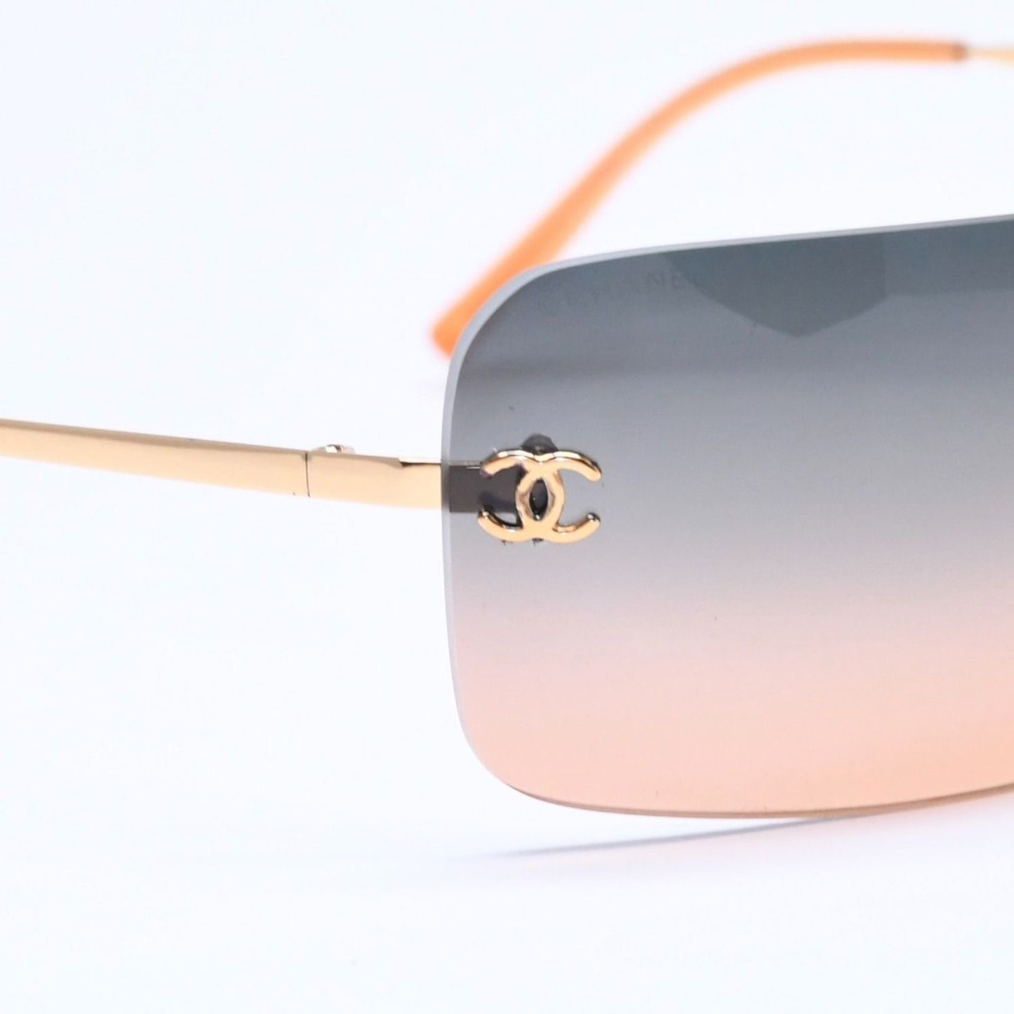 Chanel Rimless Sunglasses Gradation Orange Blue Gold Frame Eyewear — view 7