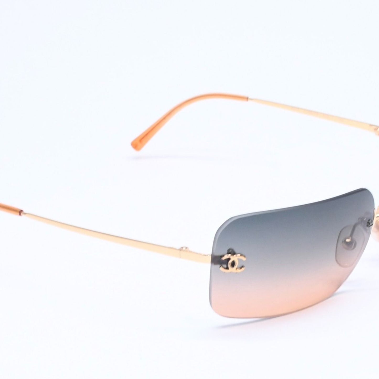 Chanel Rimless Sunglasses Gradation Orange Blue Gold Frame Eyewear — view 4