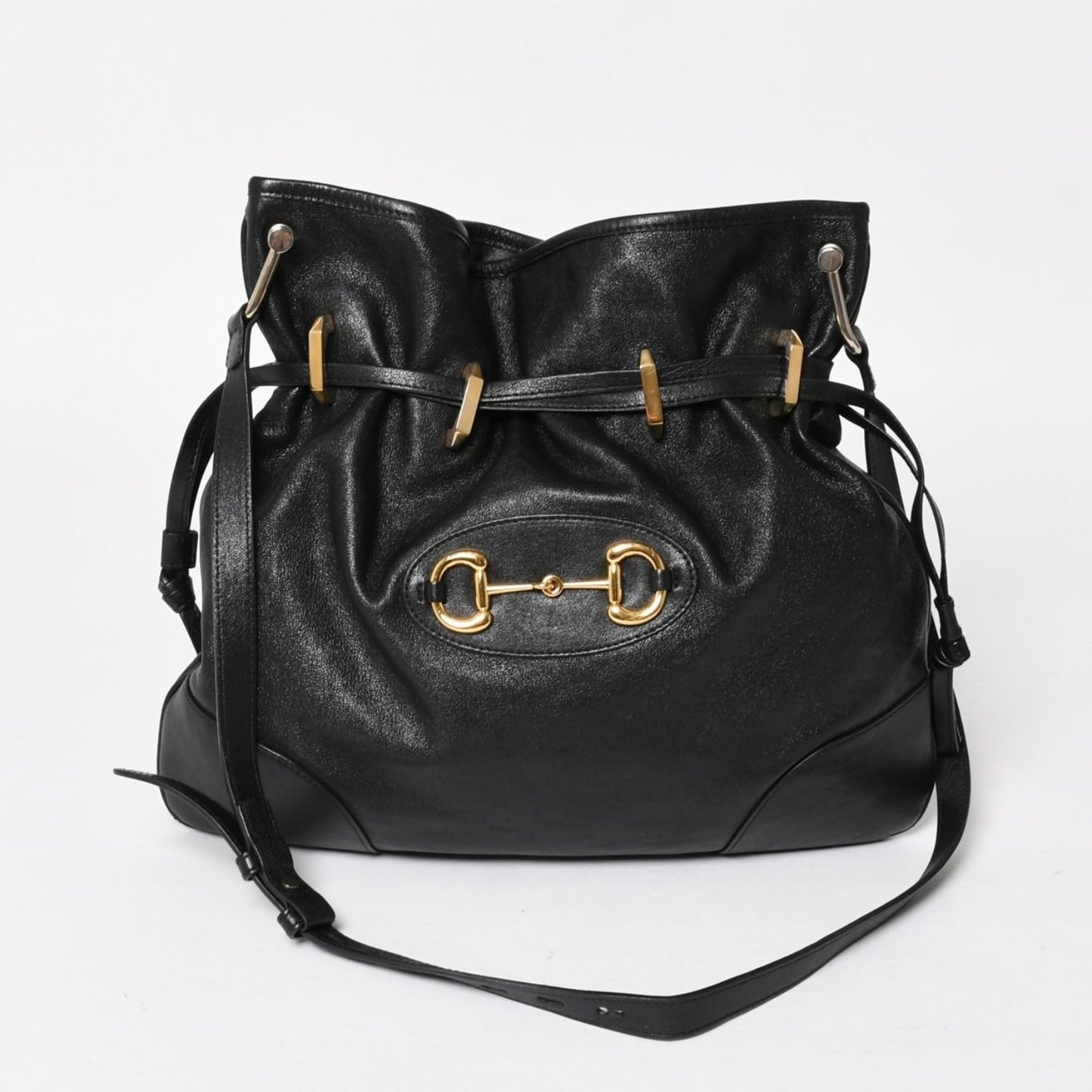 Gucci Horsebit Shoulder Bag Black Gold Leather
