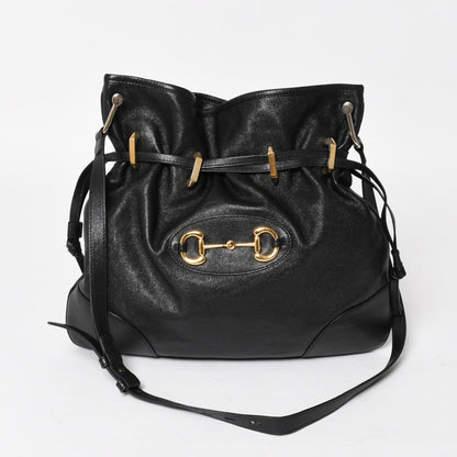 Gucci Horsebit Shoulder Bag Black Gold Leather
