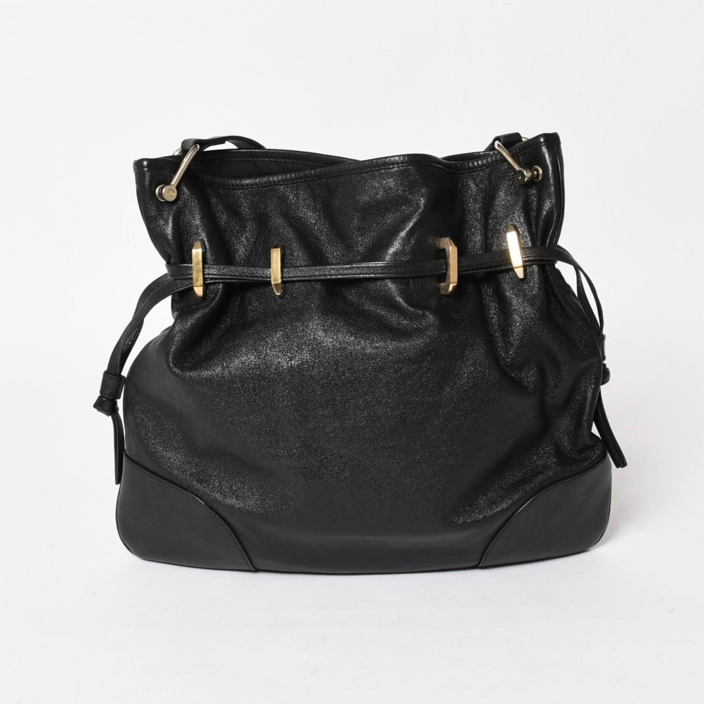 Gucci Horsebit Shoulder Bag Black Gold Leather — view 2
