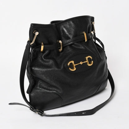 Gucci Horsebit Shoulder Bag Black Gold Leather — view 3