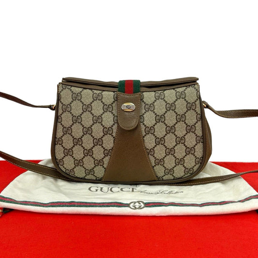 Gucci Vintage Sherry Line GG Logo Leather Shoulder Bag Brown