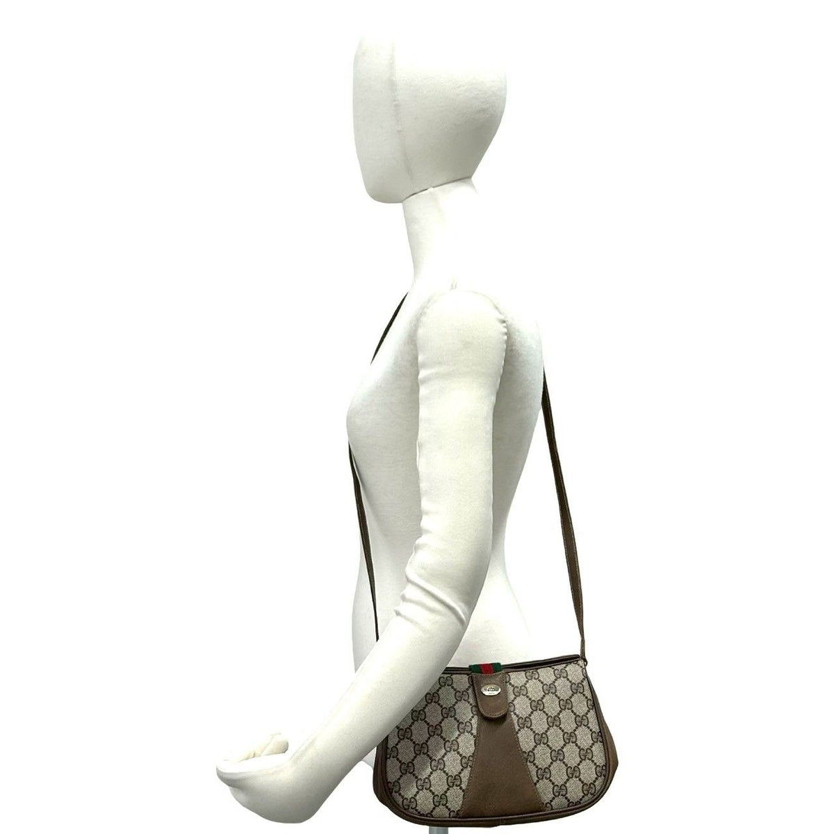 Gucci Vintage Sherry Line GG Logo Leather Shoulder Bag Brown — view 2