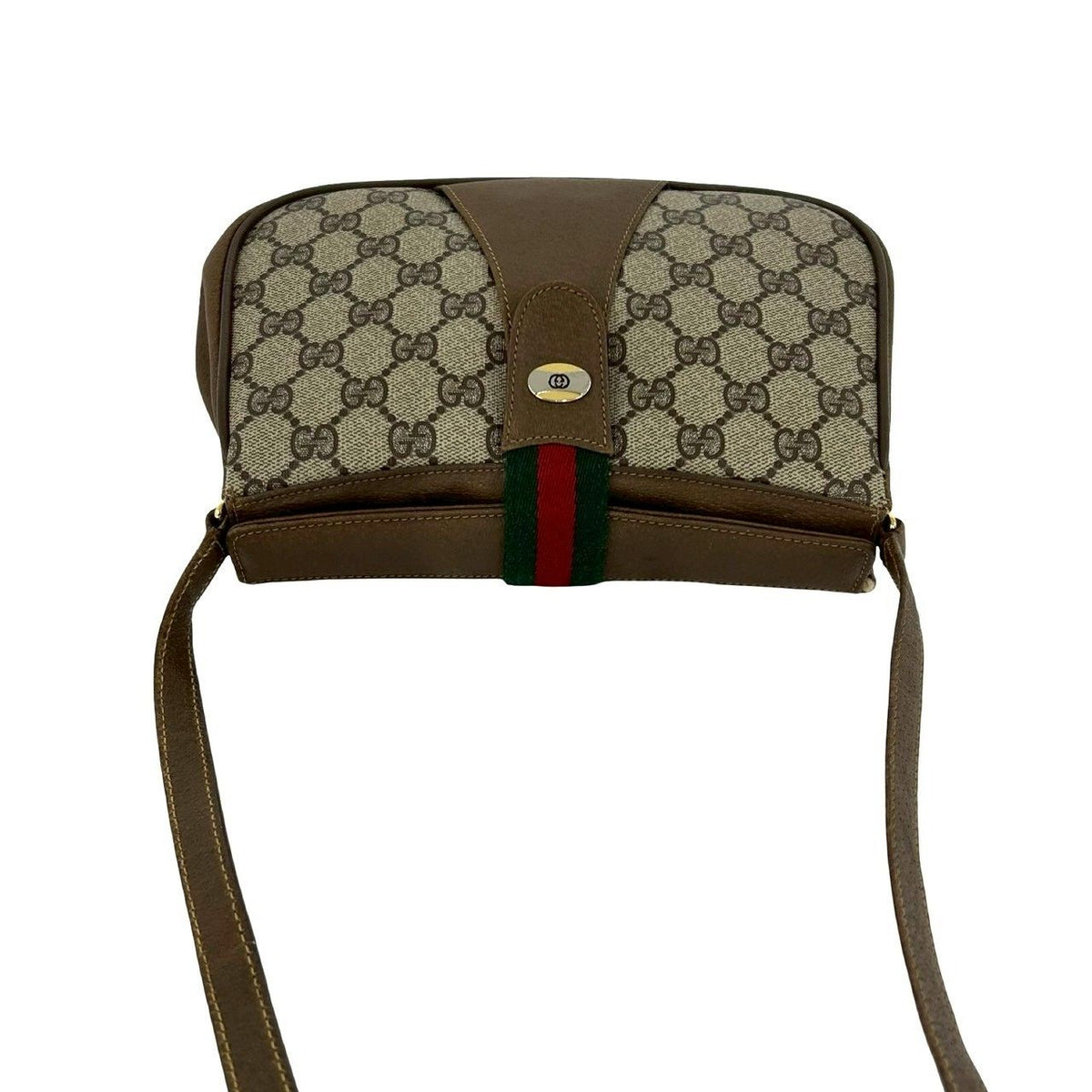 Gucci Vintage Sherry Line GG Logo Leather Shoulder Bag Brown — view 4