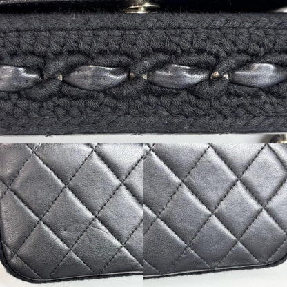 Chanel Shoulder Bag Quilted Flap Chain Knit Crossbody CC Logo Lambskin Black — view 7