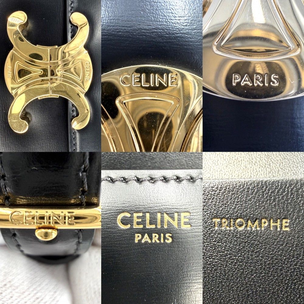 Celine Shoulder Bag Triomphe Claude Leather Black Gold — view 5