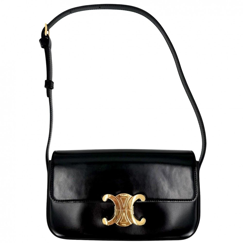 Celine Shoulder Bag Triomphe Claude Leather Black Gold
