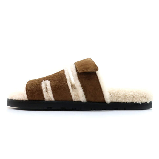 Hermes Heaven Chypre Sandals Brown Fume Ecru Sheepskin Fluffy 42