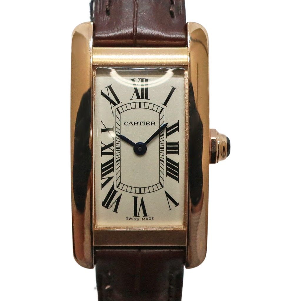Cartier Ten & Tank American SM PG Leather Silver Quartz Watch