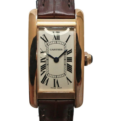 Cartier Ten & Tank American SM PG Leather Silver Quartz Watch
