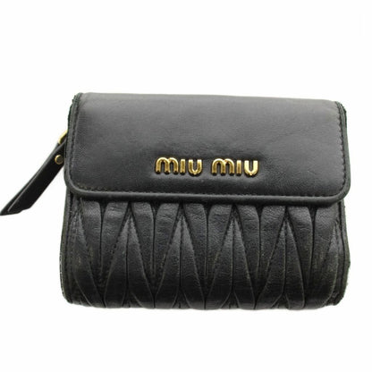 Miu Miu Matelasse Wallet Bifold Coin Purse Leather Black