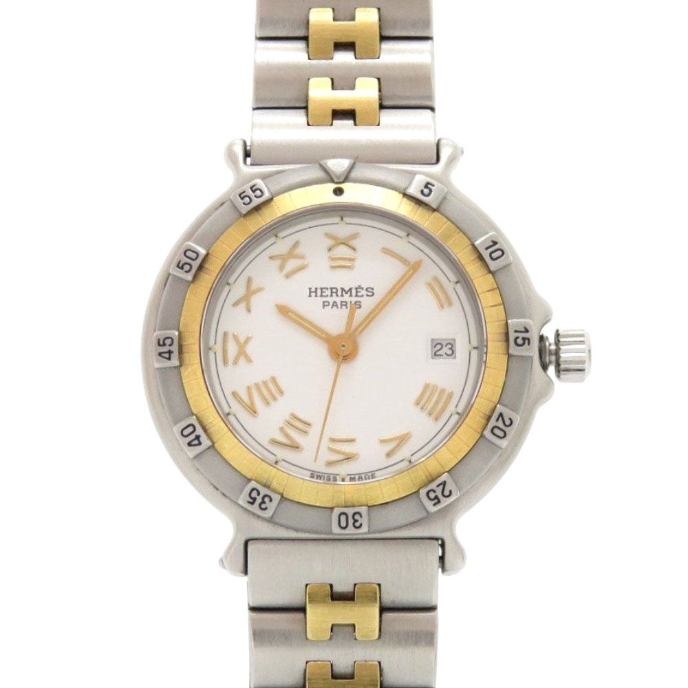 Hermes Captain Nemo SS White Silver Gold Quartz Watch Dial