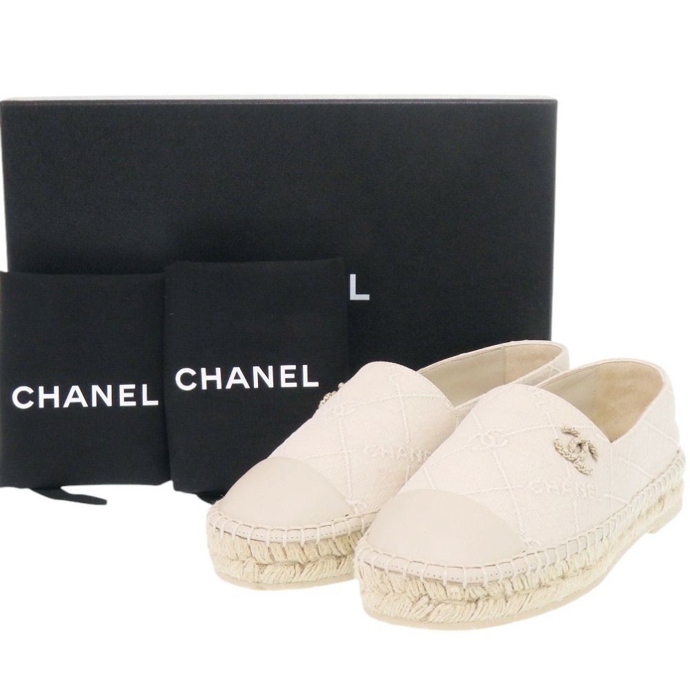 Chanel Espadrilles CC Logo Cotton Lambskin Hemp Beige Flat Shoes 36 — view 2
