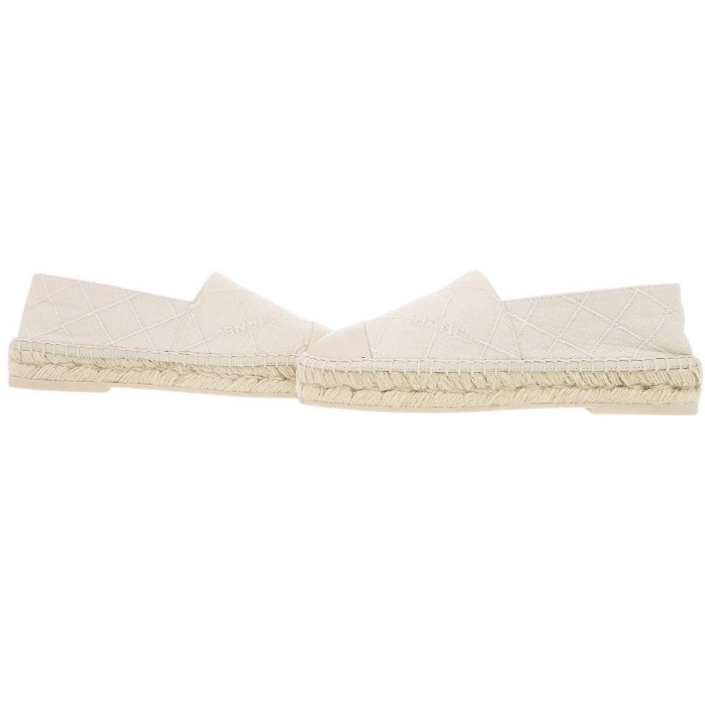 Chanel Espadrilles CC Logo Cotton Lambskin Hemp Beige Flat Shoes 36 — view 6