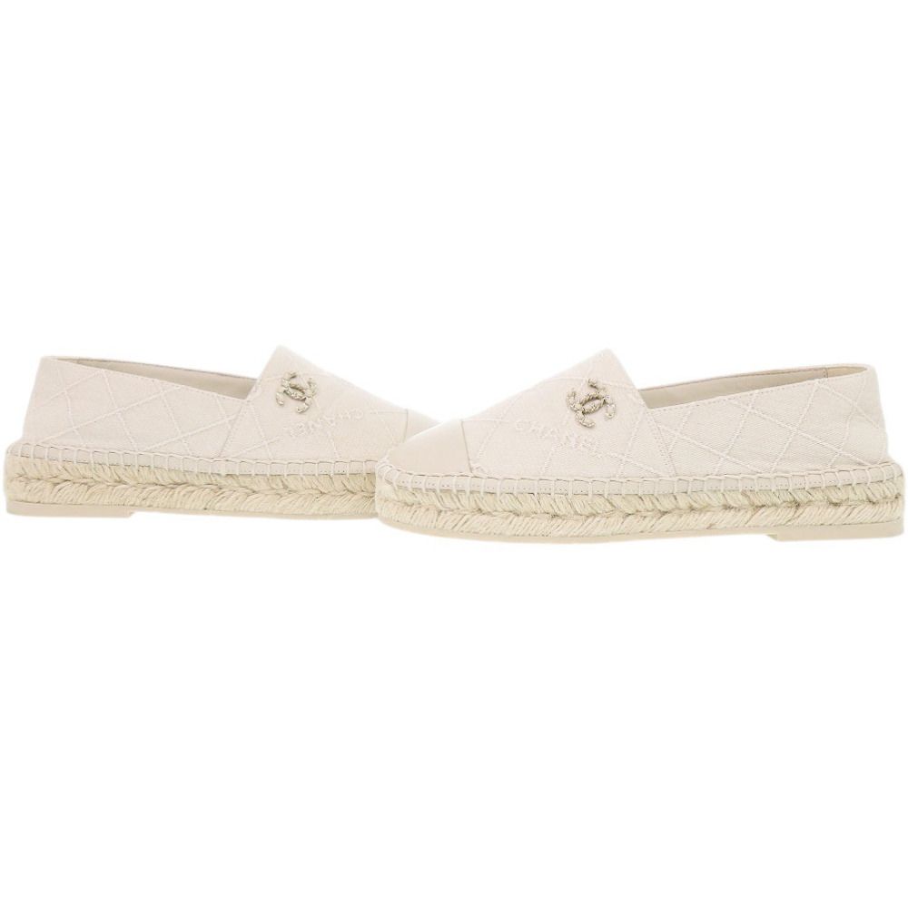 Chanel Espadrilles CC Logo Cotton Lambskin Hemp Beige Flat Shoes 36 — view 7
