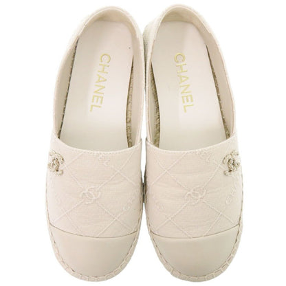Chanel Espadrilles CC Logo Cotton Lambskin Hemp Beige Flat Shoes 36 — view 3