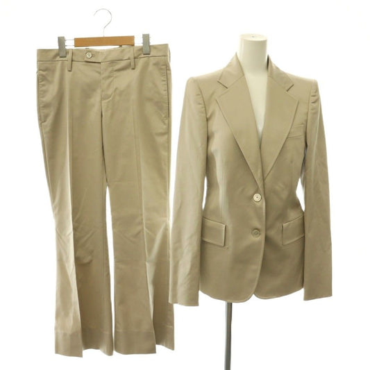 Gucci Jacket Pants Set Tailored Flare Monogram Pattern Wool Silk Blend 40 Beige