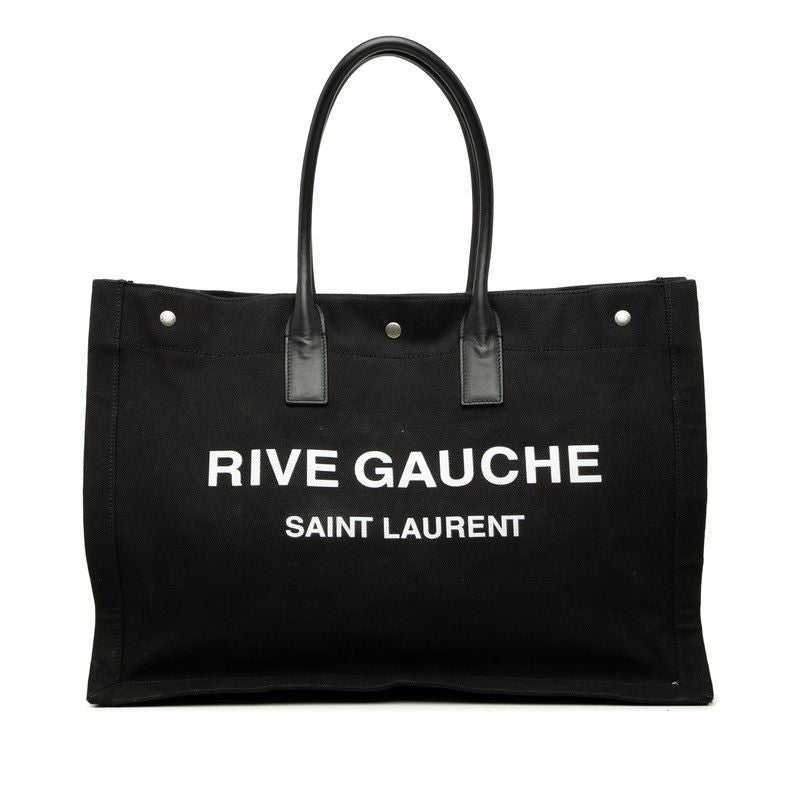Saint Laurent Rive Gauche Tote Bag Black Canvas Leather