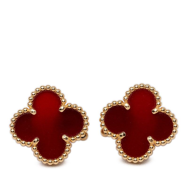 Van Cleef & Arpels Vintage Alhambra Earrings 18K Yellow Gold Carnelian