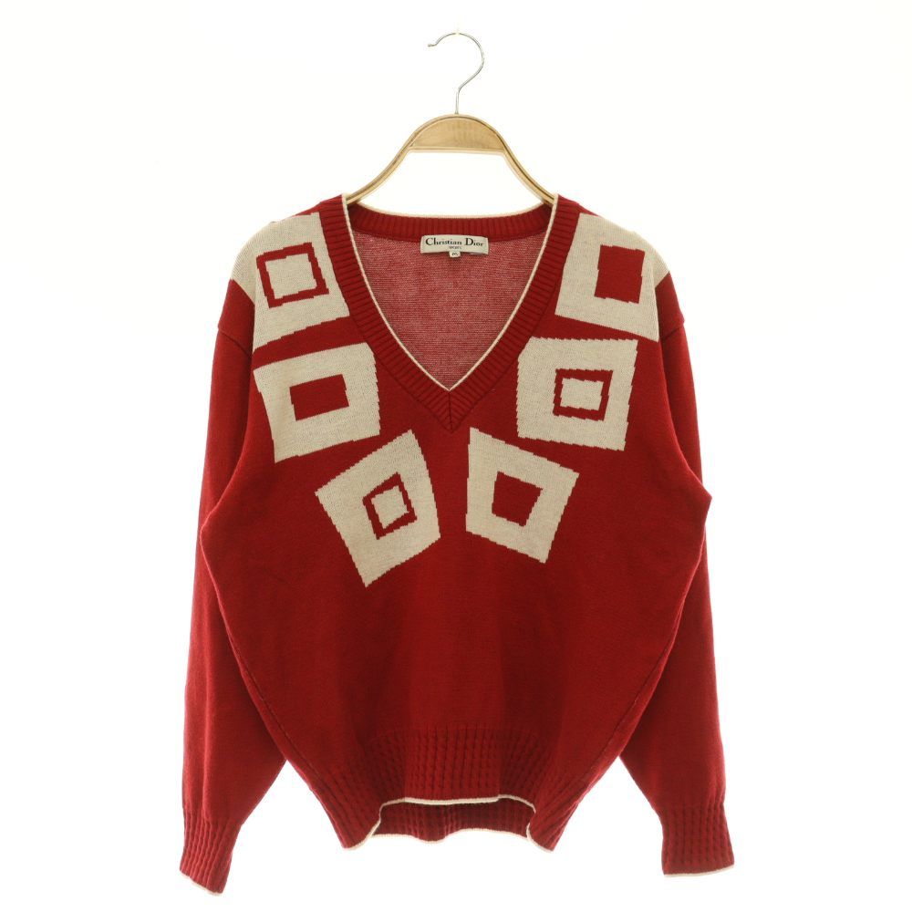 Dior Sports Knit Sweater Long Sleeve Neck Vintage M Red MY