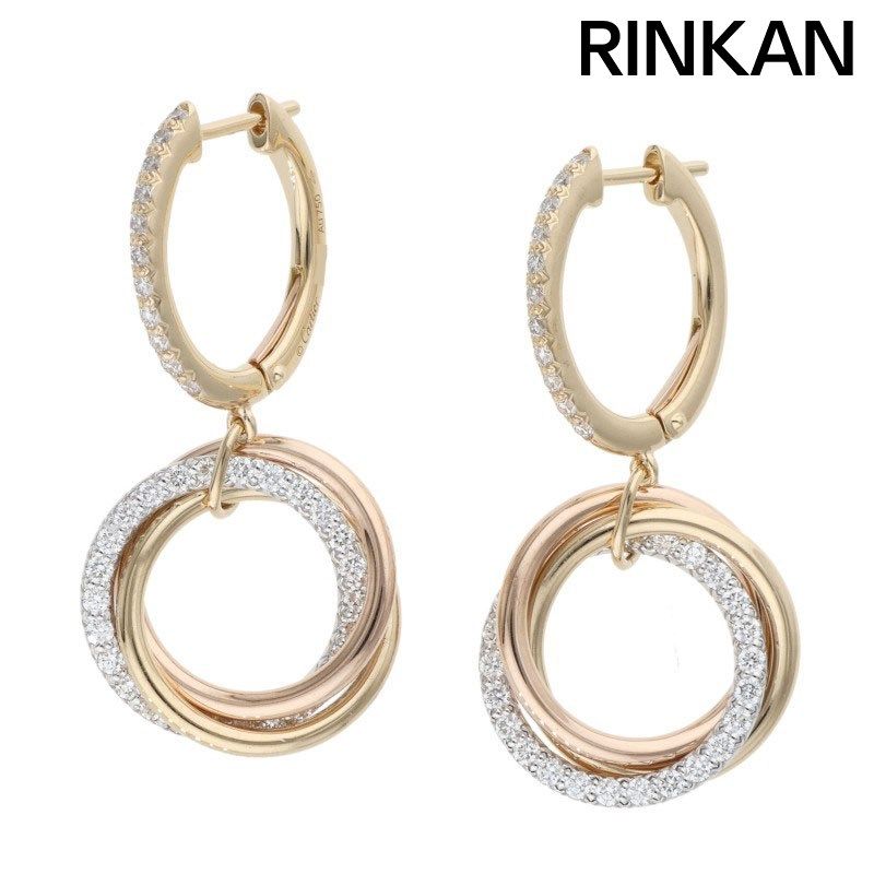 Cartier Trinity 18K Yellow Gold PG WG Semi Pave Diamond Setting Earrings