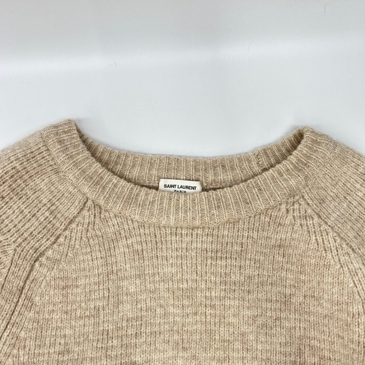 Saint Laurent Paris Beige Crew Neck Long Sleeve Knit Sweater — view 7