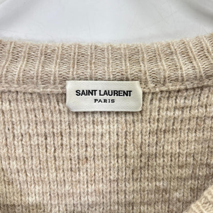Saint Laurent Paris Beige Crew Neck Long Sleeve Knit Sweater — view 3