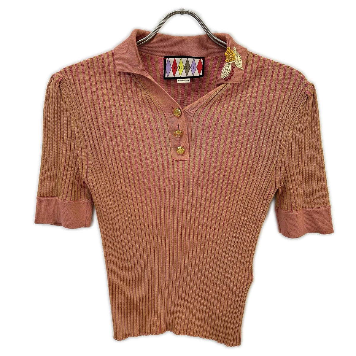 Gucci Lovelight Collection Ribbed Knit Short Sleeve Polo Shirt XS
