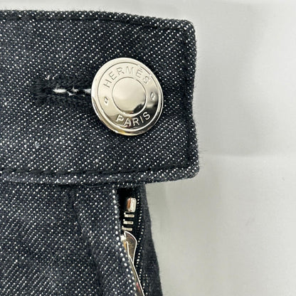 Hermes Indigo Sellier Buttons Denim Skirt 34 — view 8