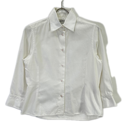 Hermes Era White Cotton Regular Color Long Sleeve Shell Button Shirt