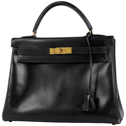 Hermes Kelly 32 Handbag Retourne 2-Way Box Calf Black
