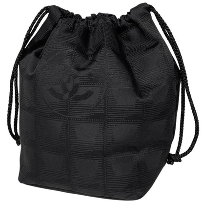 Chanel Makeup Pouch New Travel Line Drawstring Nylon Jacquard Black