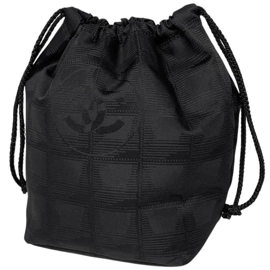 Chanel Makeup Pouch New Travel Line Drawstring Nylon Jacquard Black