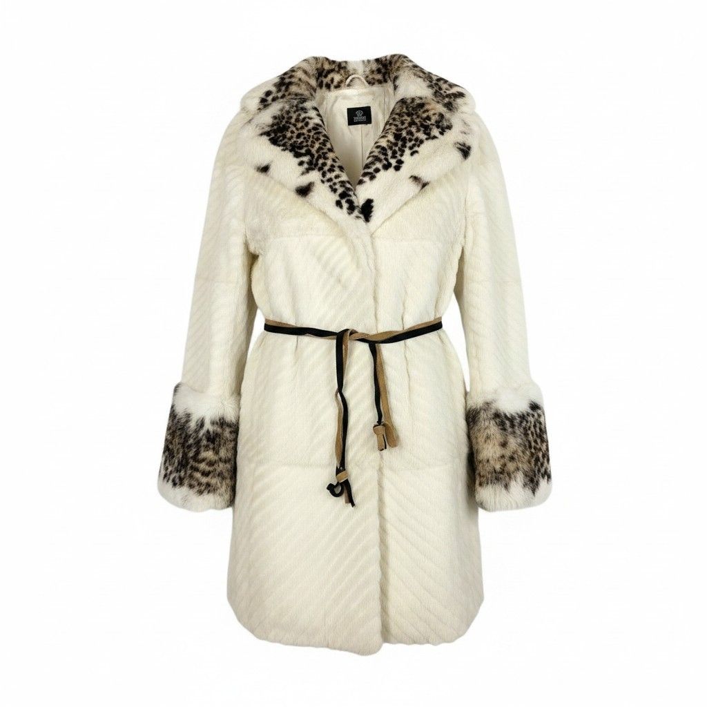 Versace Jeans Couture Leopard Pattern Fur Coat White