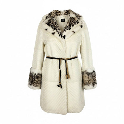 Versace Jeans Couture Leopard Pattern Fur Coat White