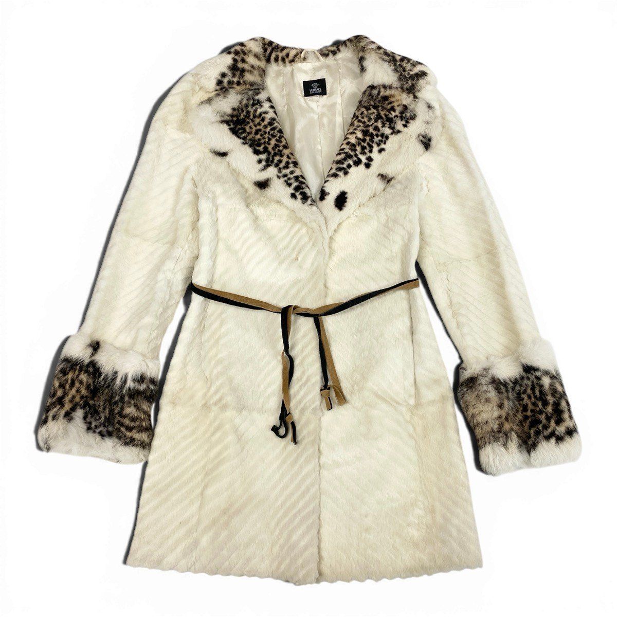 Versace Jeans Couture Leopard Pattern Fur Coat White — view 2