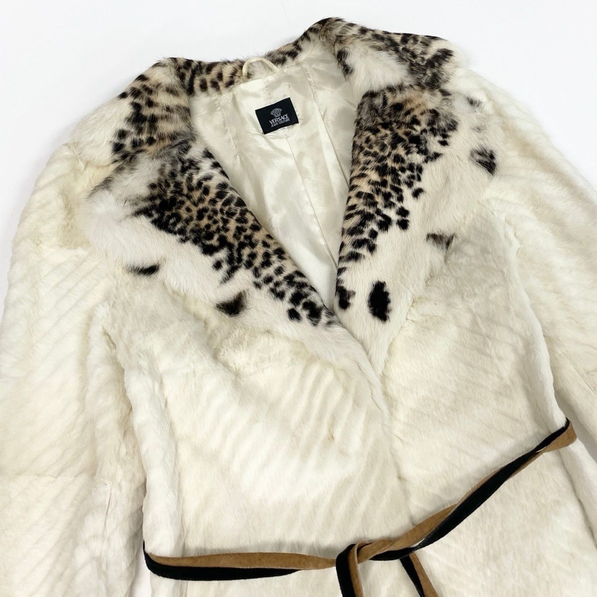 Versace Jeans Couture Leopard Pattern Fur Coat White — view 4